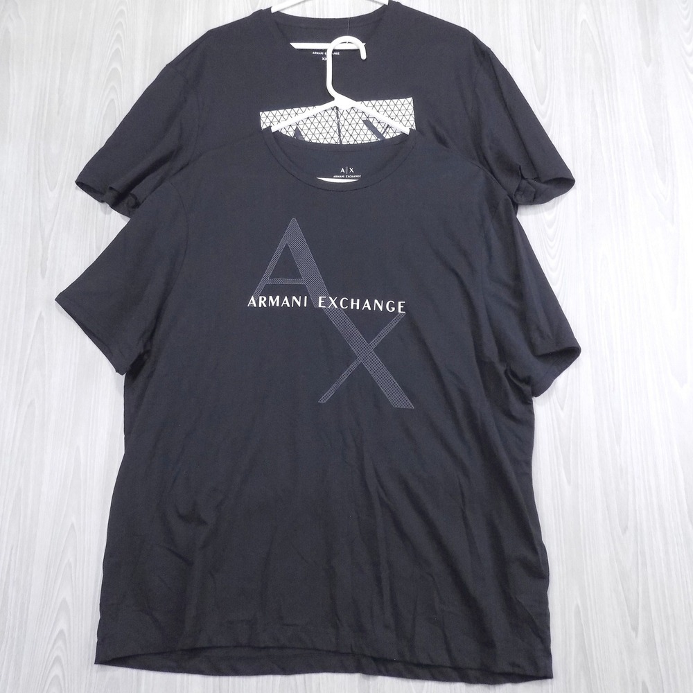 Armani Exchange Mens XXL T-Shirt Bundle Of 2 Black Graphic Logo Slim Regular